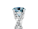 Round Cut Aquamarine Solitaire Ring in Platinum with Interwoven Pavé Band and Prong Setting_11