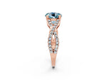 Round Cut Aquamarine Solitaire Ring in Rose gold with Interwoven Pavé Band and Prong Setting_2
