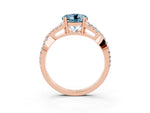 Round Cut Aquamarine Solitaire Ring in Rose gold with Interwoven Pavé Band and Prong Setting_3