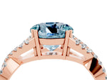 Round Cut Aquamarine Solitaire Ring in Rose gold with Interwoven Pavé Band and Prong Setting_4