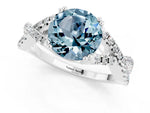 Round Cut Aquamarine Solitaire Ring in White gold with Interwoven Pavé Band and Prong Setting_1