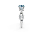 Round Cut Aquamarine Solitaire Ring in White gold with Interwoven Pavé Band and Prong Setting_2