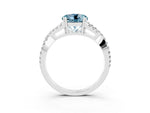 Round Cut Aquamarine Solitaire Ring in White gold with Interwoven Pavé Band and Prong Setting_3