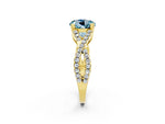 Round Cut Aquamarine Solitaire Ring in Yellow gold with Interwoven Pavé Band and Prong Setting_2
