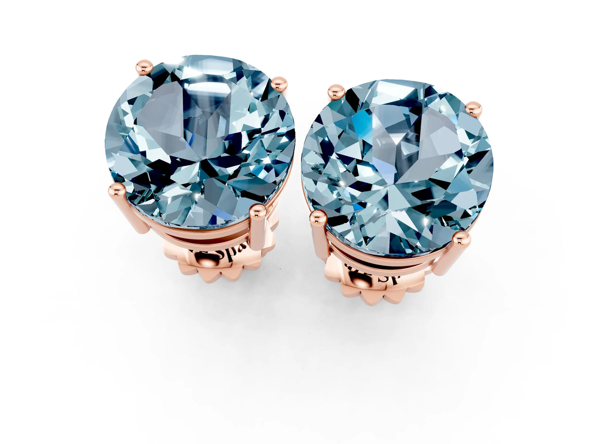 Round Cut Aquamarine Stud Earrings in Rose gold with Basket Setting_1