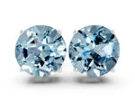 Round Cut Aquamarine Stud Earrings in White gold with Basket Setting