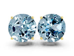 Round Cut Aquamarine Stud Earrings in Yellow gold with Basket Setting