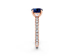 Round Cut Blue Sapphire Pavé Solitaire Ring in Rose gold with Round Pavé Band and Prong Setting_2
