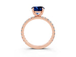 Round Cut Blue Sapphire Pavé Solitaire Ring in Rose gold with Round Pavé Band and Prong Setting_3
