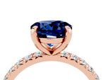 Round Cut Blue Sapphire Pavé Solitaire Ring in Rose gold with Round Pavé Band and Prong Setting_4