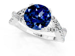 Round Cut Blue Sapphire Solitaire Ring in Platinum with Interwoven Pavé Band and Prong Setting_7