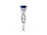 Round Cut Blue Sapphire Solitaire Ring in Platinum with Interwoven Pavé Band and Prong Setting_8