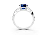 Round Cut Blue Sapphire Solitaire Ring in Platinum with Interwoven Pavé Band and Prong Setting_9