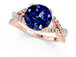 Round Cut Blue Sapphire Solitaire Ring in Rose gold with Interwoven Pavé Band and Prong Setting_1