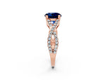 Round Cut Blue Sapphire Solitaire Ring in Rose gold with Interwoven Pavé Band and Prong Setting_2