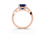 Round Cut Blue Sapphire Solitaire Ring in Rose gold with Interwoven Pavé Band and Prong Setting_3