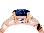 Round Cut Blue Sapphire Solitaire Ring in Rose gold with Interwoven Pavé Band and Prong Setting_4