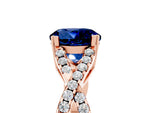 Round Cut Blue Sapphire Solitaire Ring in Rose gold with Interwoven Pavé Band and Prong Setting_5