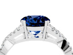 Round Cut Blue Sapphire Solitaire Ring in White gold with Interwoven Pavé Band and Prong Setting_4