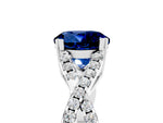 Round Cut Blue Sapphire Solitaire Ring in White gold with Interwoven Pavé Band and Prong Setting_5