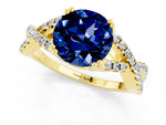 Round Cut Blue Sapphire Solitaire Ring in Yellow gold with Interwoven Pavé Band and Prong Setting_1