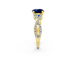 Round Cut Blue Sapphire Solitaire Ring in Yellow gold with Interwoven Pavé Band and Prong Setting_2