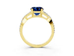 Round Cut Blue Sapphire Solitaire Ring in Yellow gold with Interwoven Pavé Band and Prong Setting_3