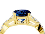 Round Cut Blue Sapphire Solitaire Ring in Yellow gold with Interwoven Pavé Band and Prong Setting_4
