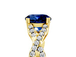 Round Cut Blue Sapphire Solitaire Ring in Yellow gold with Interwoven Pavé Band and Prong Setting_5