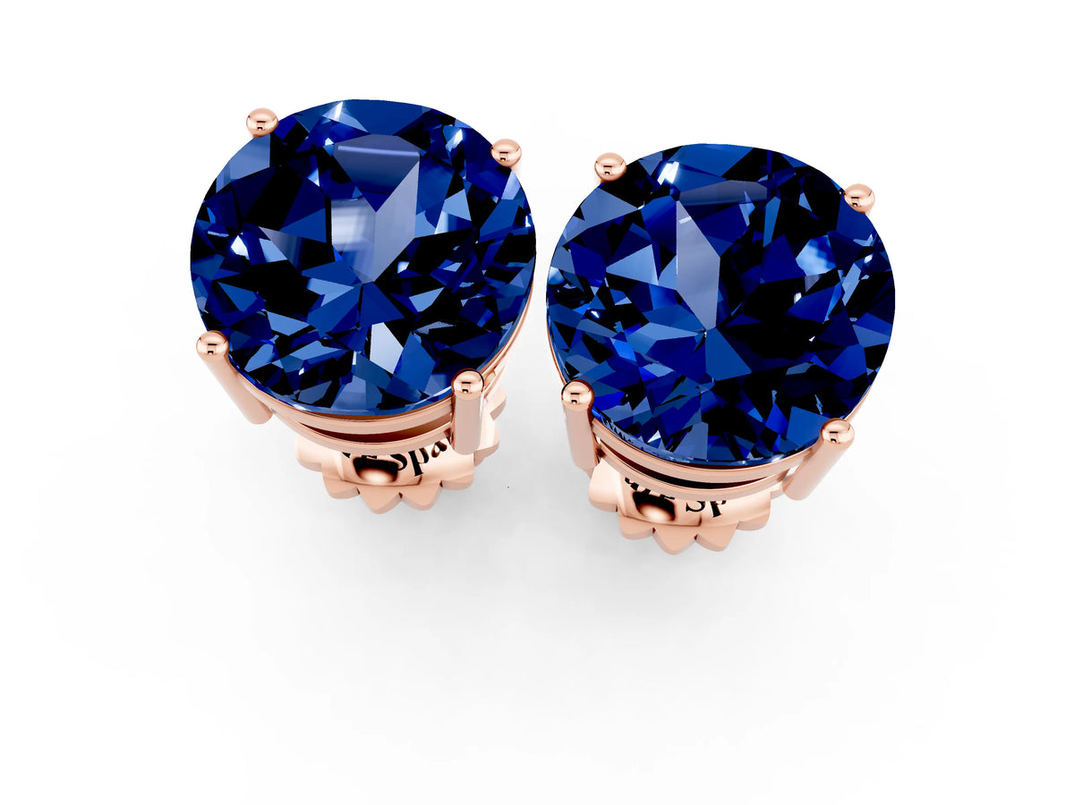 Round Cut Blue Sapphire Stud Earrings in Rose gold with Basket Setting_1