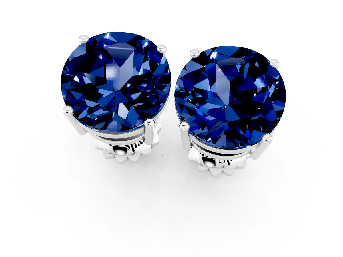 Round Cut Blue Sapphire Stud Earrings in White gold with Basket Setting_1