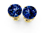 Round Cut Blue Sapphire Stud Earrings in Yellow gold with Basket Setting_1