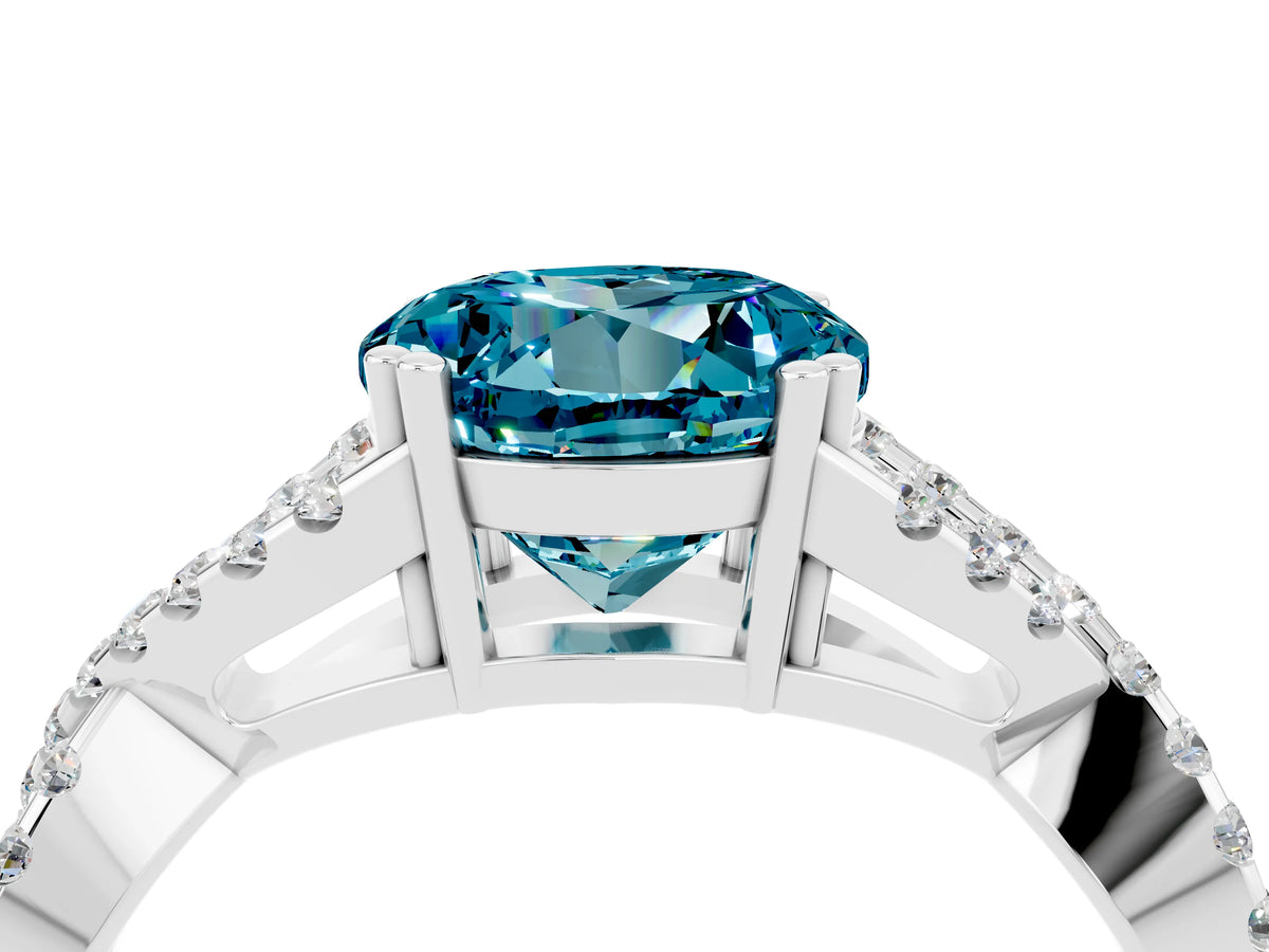 Round Cut Blue Topaz Solitaire Ring in Platinum with Interwoven Pavé Band and Prong Setting_10
