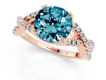 Round Cut Blue Topaz Solitaire Ring in Rose gold with Interwoven Pavé Band and Prong Setting_1