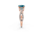 Round Cut Blue Topaz Solitaire Ring in Rose gold with Interwoven Pavé Band and Prong Setting_2