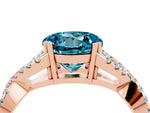 Round Cut Blue Topaz Solitaire Ring in Rose gold with Interwoven Pavé Band and Prong Setting_4