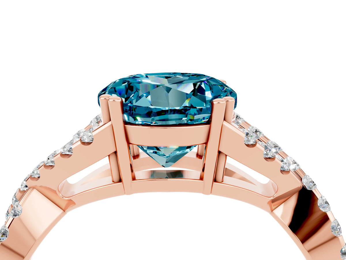 Round Cut Blue Topaz Solitaire Ring in Rose gold with Interwoven Pavé Band and Prong Setting_4