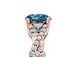 Round Cut Blue Topaz Solitaire Ring in Rose gold with Interwoven Pavé Band and Prong Setting_5
