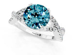 Round Cut Blue Topaz Solitaire Ring in White gold with Interwoven Pavé Band and Prong Setting_1
