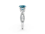 Round Cut Blue Topaz Solitaire Ring in White gold with Interwoven Pavé Band and Prong Setting_2