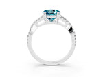 Round Cut Blue Topaz Solitaire Ring in White gold with Interwoven Pavé Band and Prong Setting_3