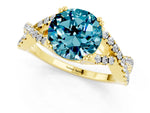 Round Cut Blue Topaz Solitaire Ring in Yellow gold with Interwoven Pavé Band and Prong Setting_1