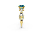 Round Cut Blue Topaz Solitaire Ring in Yellow gold with Interwoven Pavé Band and Prong Setting_2