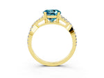 Round Cut Blue Topaz Solitaire Ring in Yellow gold with Interwoven Pavé Band and Prong Setting_3
