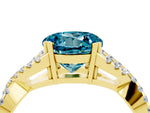 Round Cut Blue Topaz Solitaire Ring in Yellow gold with Interwoven Pavé Band and Prong Setting_4