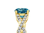 Round Cut Blue Topaz Solitaire Ring in Yellow gold with Interwoven Pavé Band and Prong Setting_5