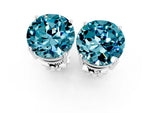 Round Cut Blue Topaz Stud Earrings in White gold with Basket Setting_1