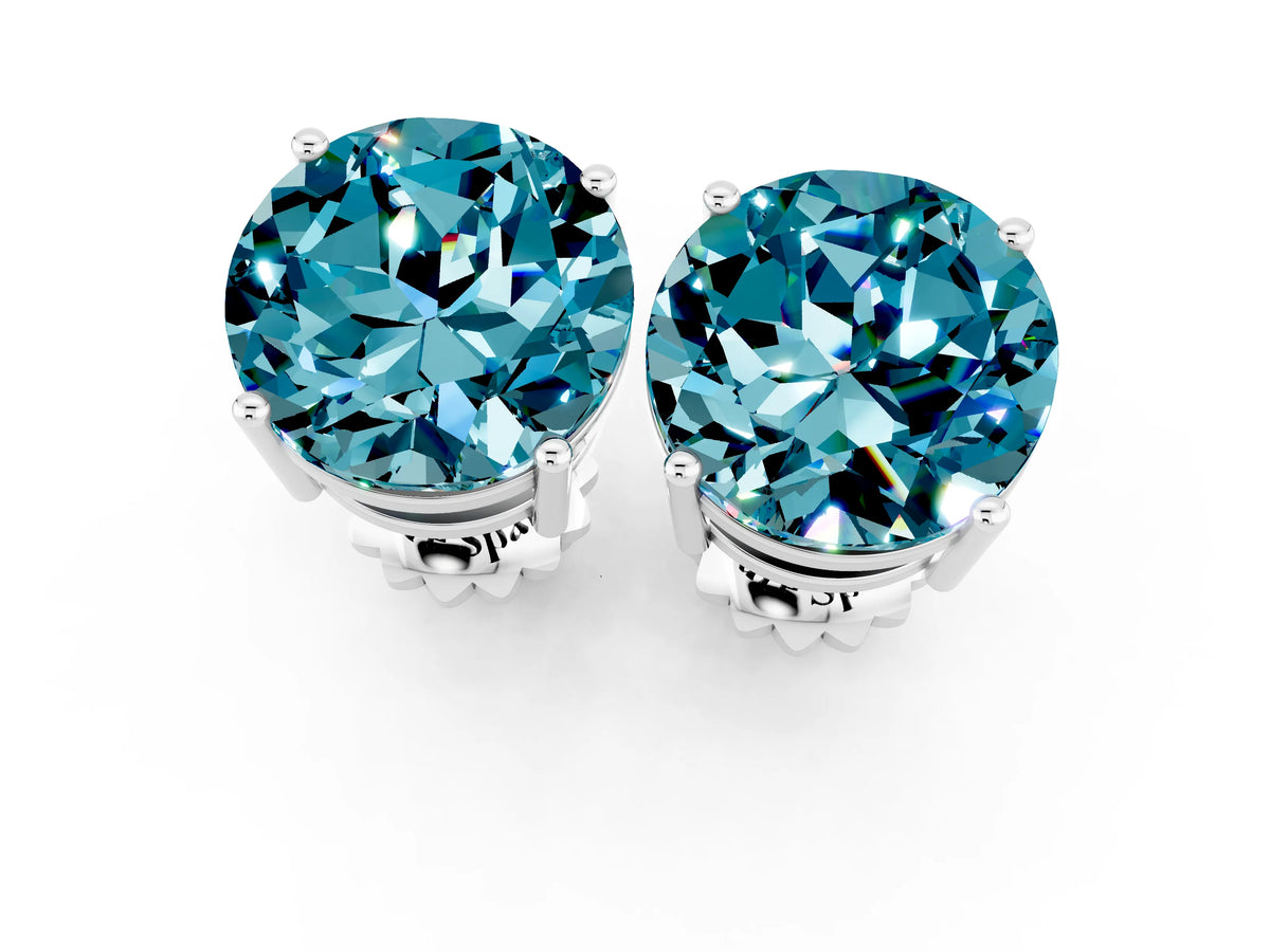 Round Cut Blue Topaz Stud Earrings in White gold with Basket Setting_1
