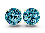 Round Cut Blue Topaz Stud Earrings in Yellow gold with Basket Setting