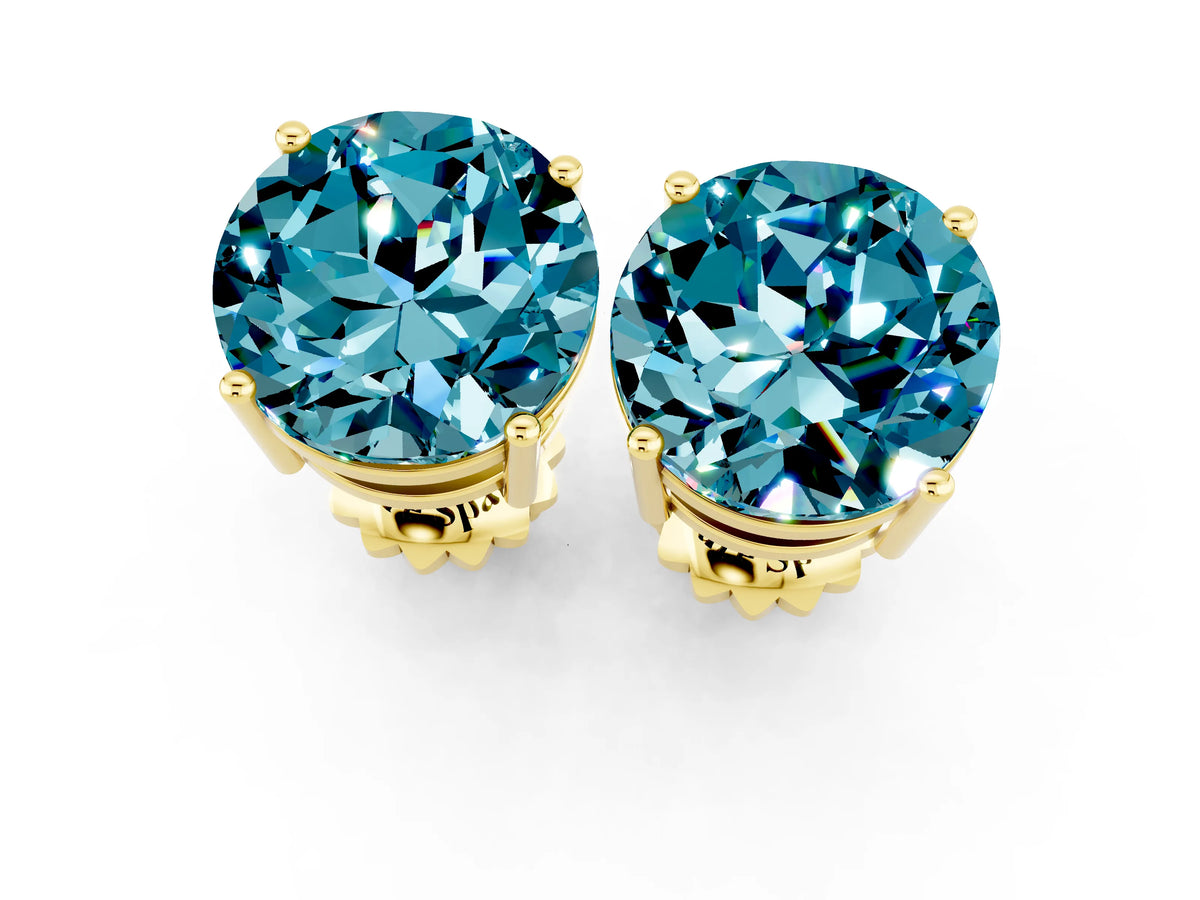 Round Cut Blue Topaz Stud Earrings in Yellow gold with Basket Setting_1